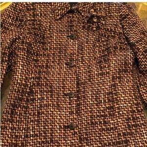 Designer Vintage trendy Boho Tweed Stylish Coat Matching Flower Attached 12P WOW